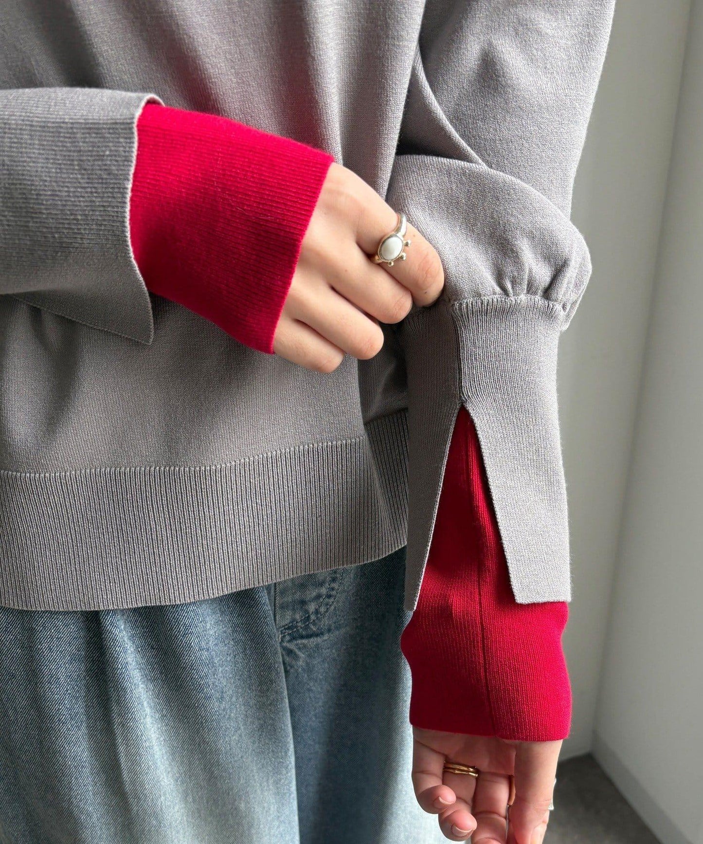 袖拼色針織上衣