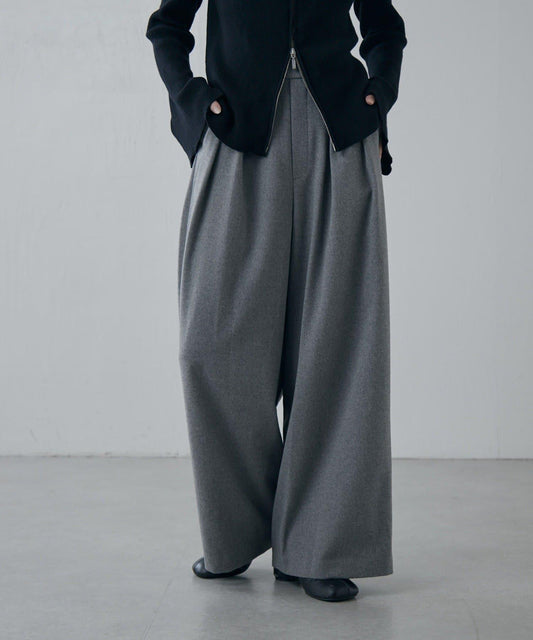 軟法蘭絨2WAY褶皺寬腿褲
