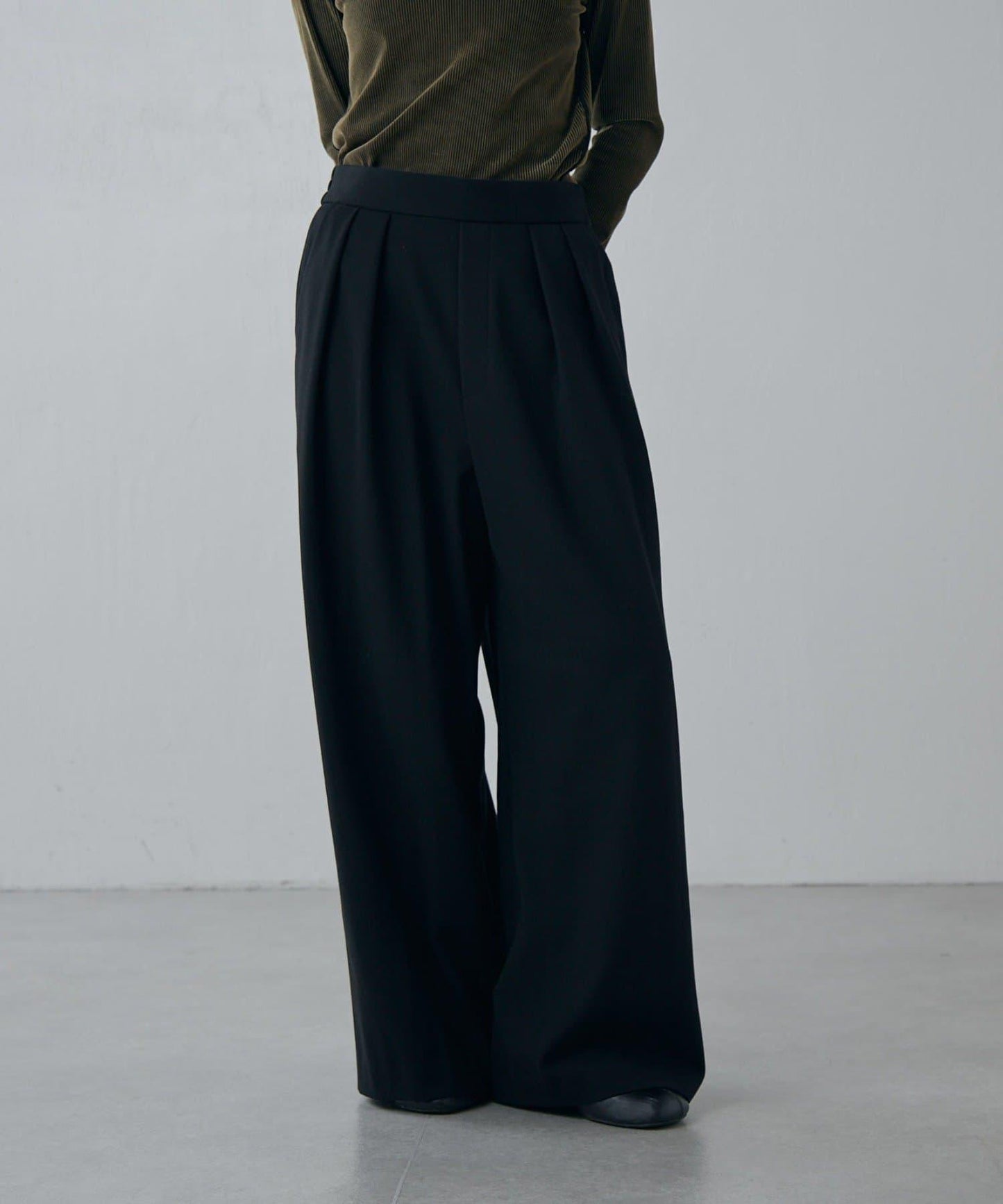 軟法蘭絨2WAY褶皺寬腿褲