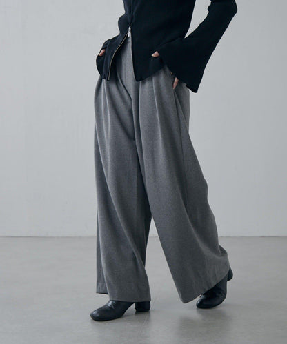 軟法蘭絨2WAY褶皺寬腿褲