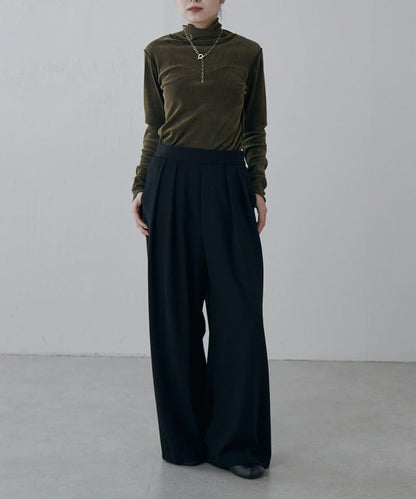 軟法蘭絨2WAY褶皺寬腿褲