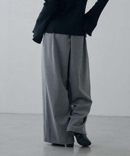 軟法蘭絨2WAY褶皺寬腿褲