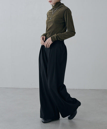 軟法蘭絨2WAY褶皺寬腿褲