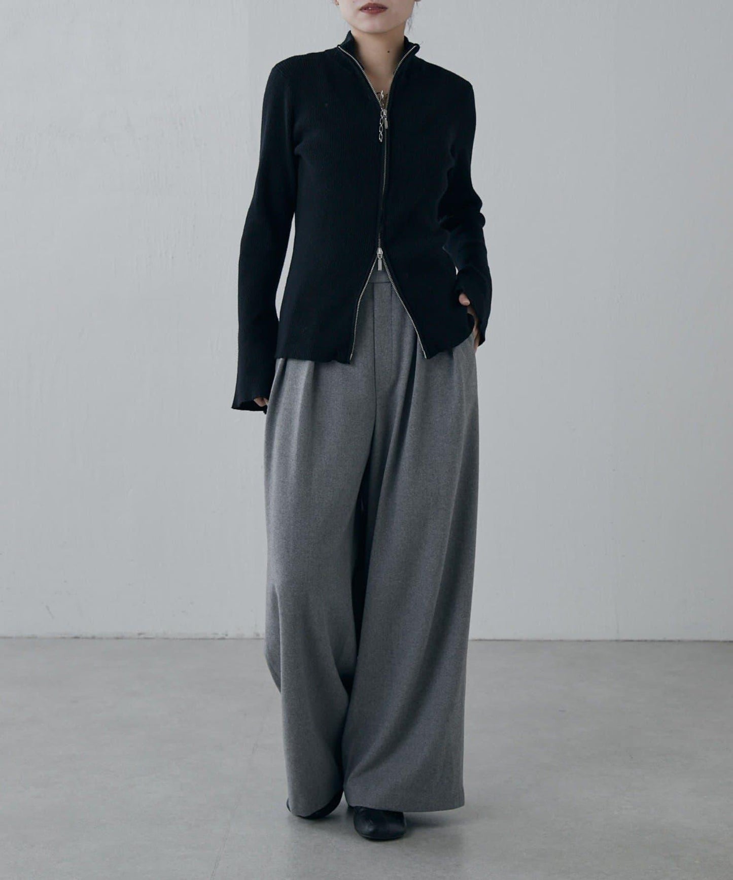 軟法蘭絨2WAY褶皺寬腿褲