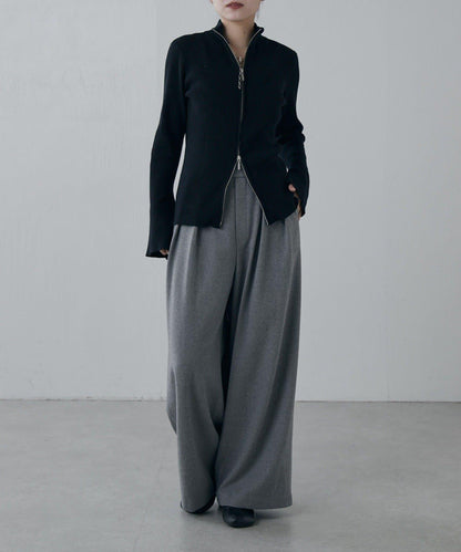 軟法蘭絨2WAY褶皺寬腿褲