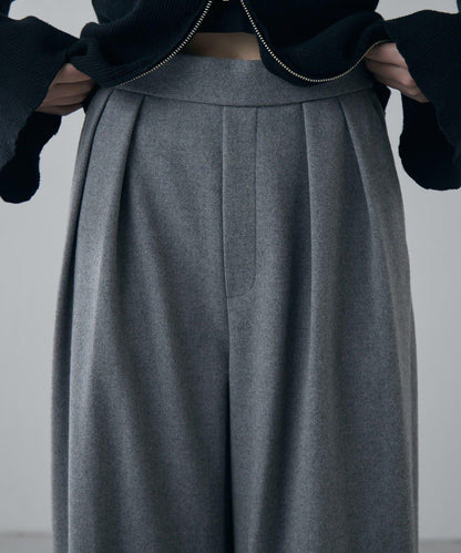 軟法蘭絨2WAY褶皺寬腿褲