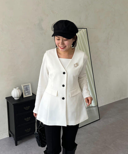 【MOMO】荷葉邊V領無袖外套