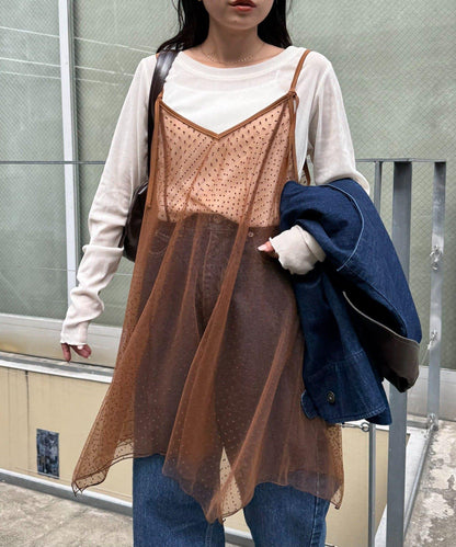 波點網紗吊帶背心連衣裙