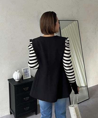 【MOMO】荷葉邊V領無袖外套