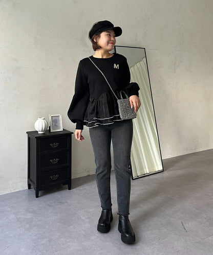 【MOMO】內層微絨彈力錐形牛仔褲