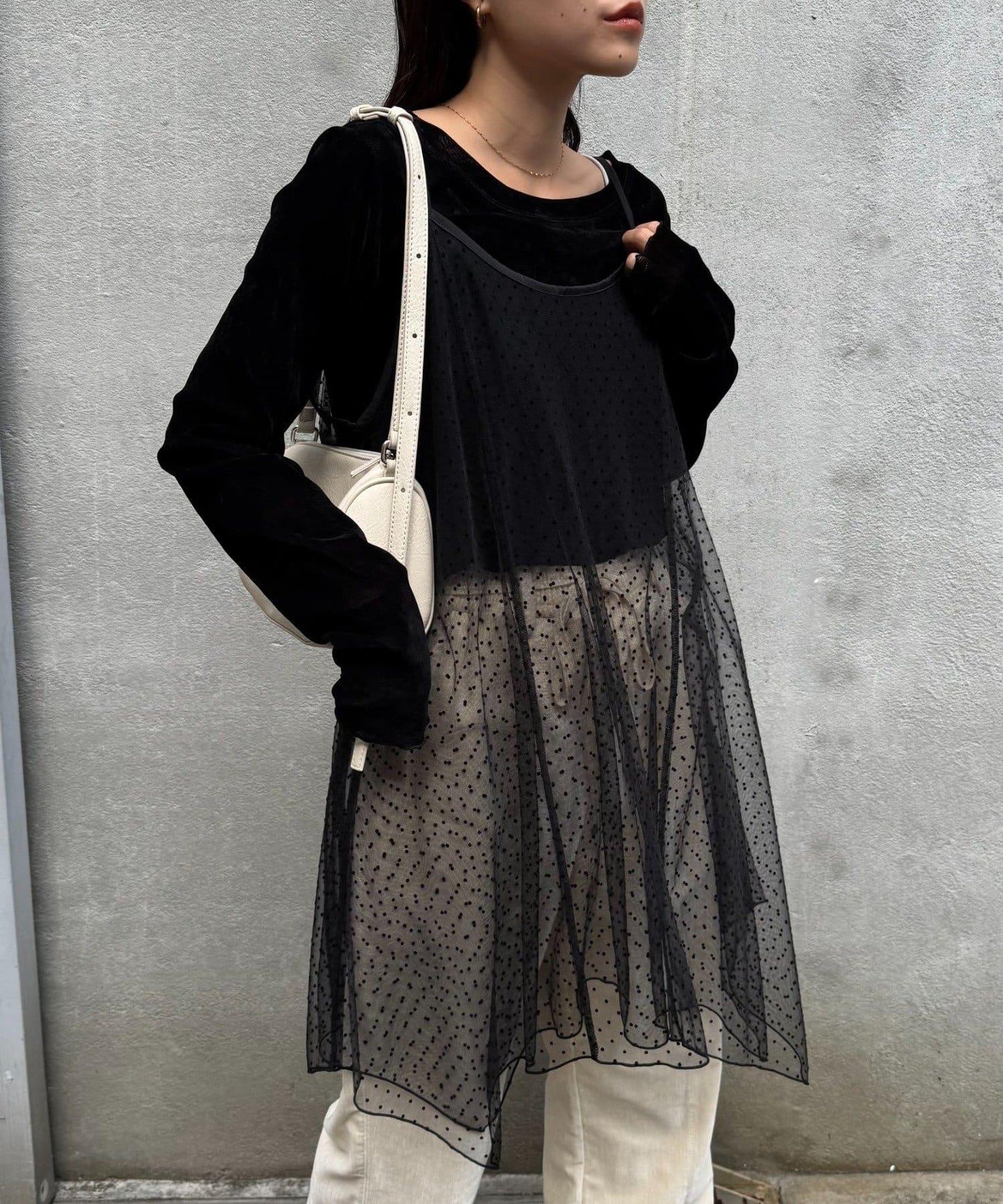 波點網紗吊帶背心連衣裙