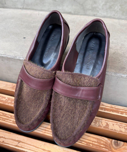 褶皺設計拼接材質平底樂福鞋