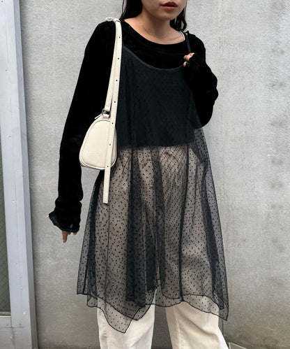 波點網紗吊帶背心連衣裙