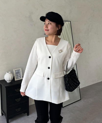 【MOMO】荷葉邊V領無袖外套