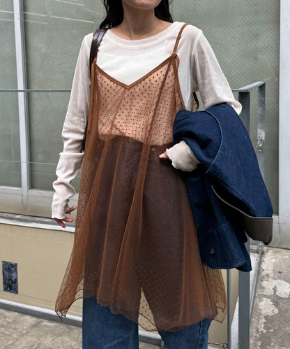 波點網紗吊帶背心連衣裙