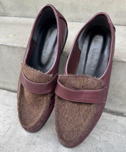 褶皺設計拼接材質平底樂福鞋