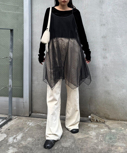 波點網紗吊帶背心連衣裙