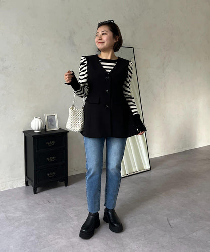 【MOMO】內層微絨彈力錐形牛仔褲