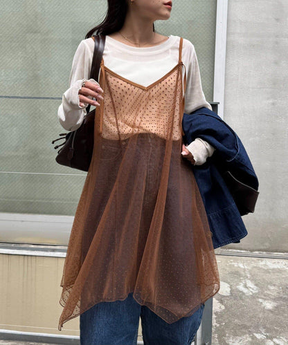 波點網紗吊帶背心連衣裙