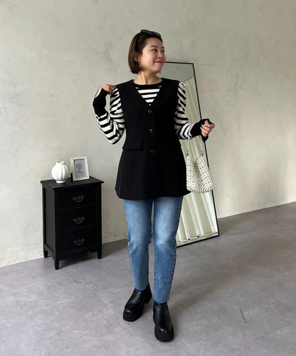 【MOMO】內層微絨彈力錐形牛仔褲