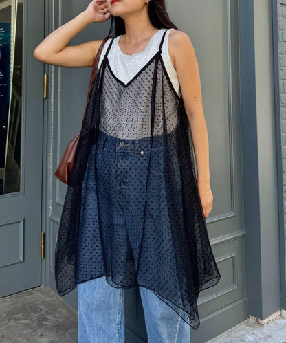 波點網紗吊帶背心連衣裙