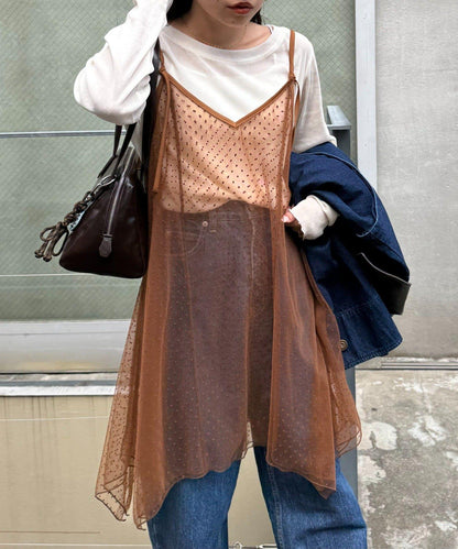 波點網紗吊帶背心連衣裙