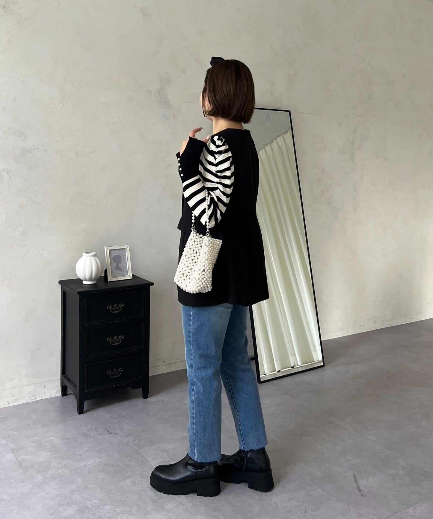 【MOMO】內層微絨彈力錐形牛仔褲