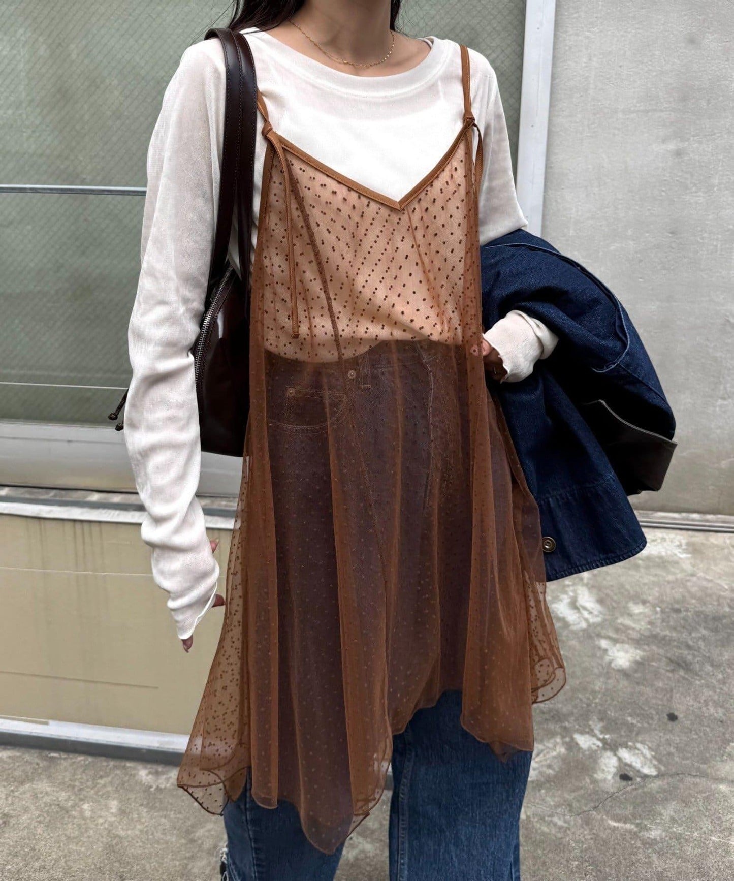 波點網紗吊帶背心連衣裙