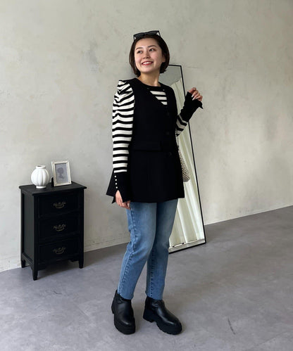 【MOMO】荷葉邊V領無袖外套