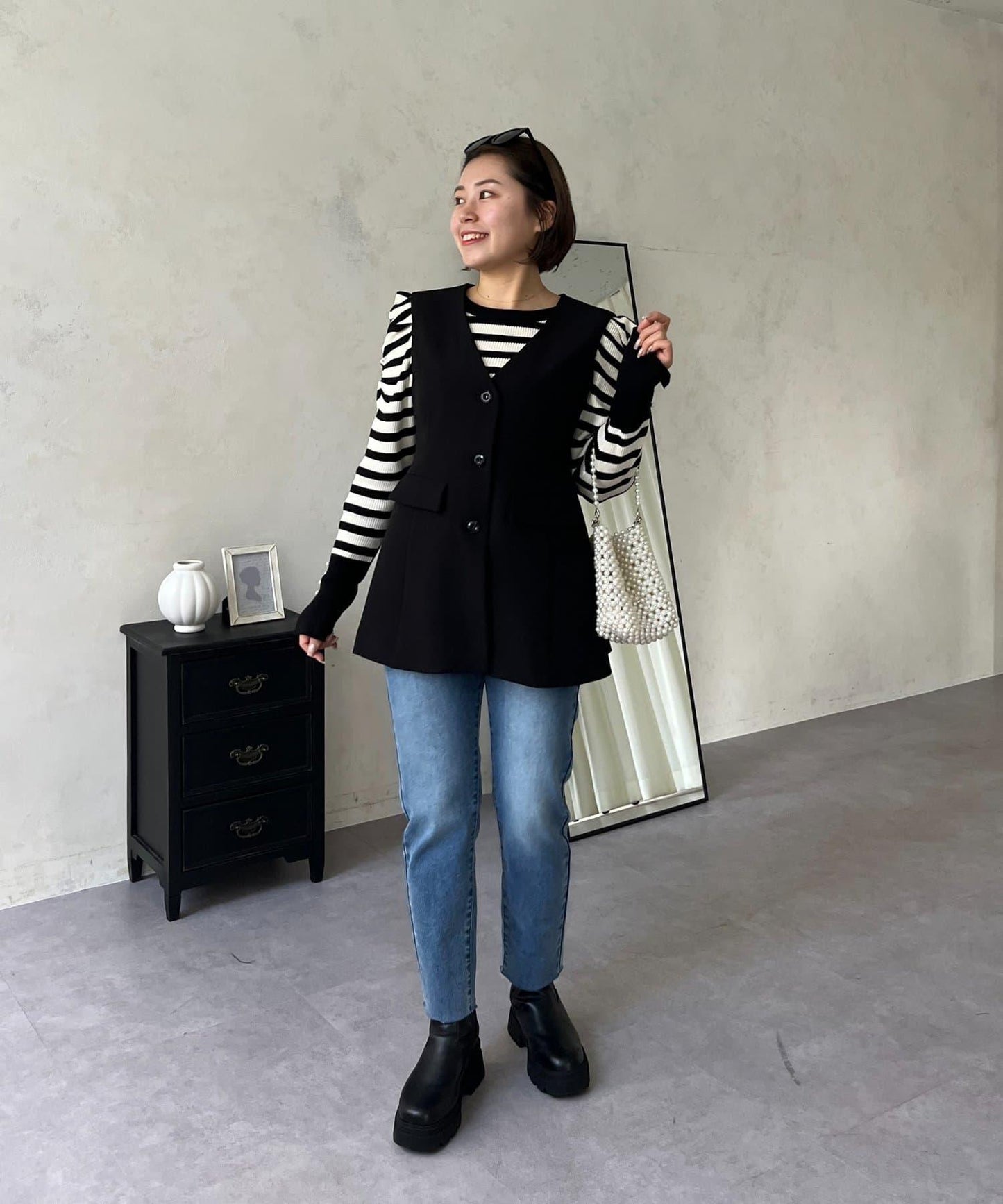 【MOMO】內層微絨彈力錐形牛仔褲