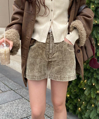 燈芯絨水洗微型短褲