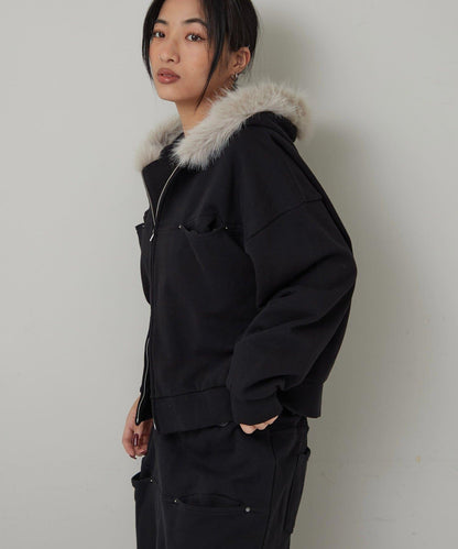 斜插口袋毛絨連帽衫