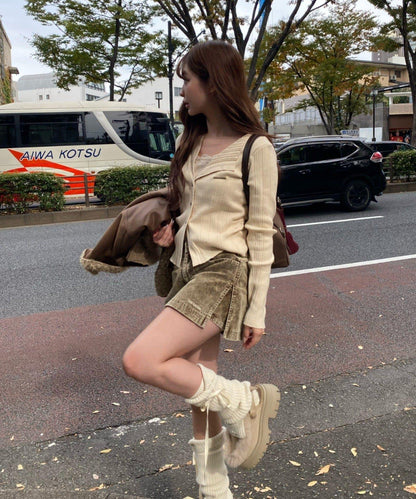 燈芯絨水洗微型短褲