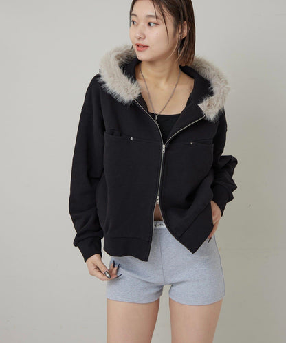 斜插口袋毛絨連帽衫