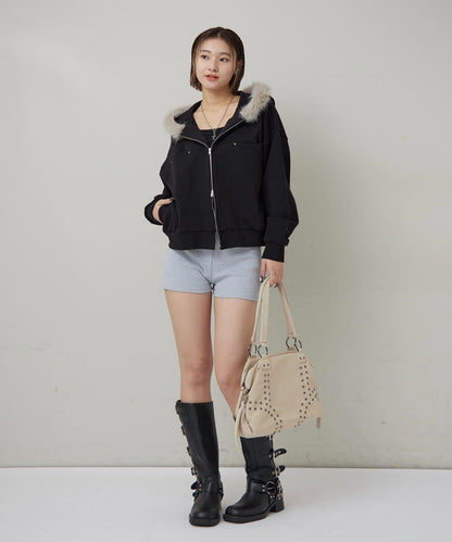 斜插口袋毛絨連帽衫