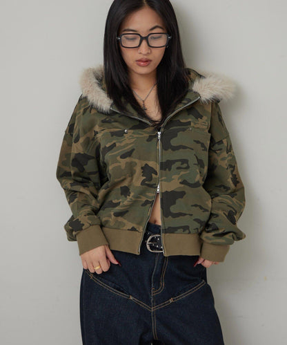 斜插口袋毛絨連帽衫