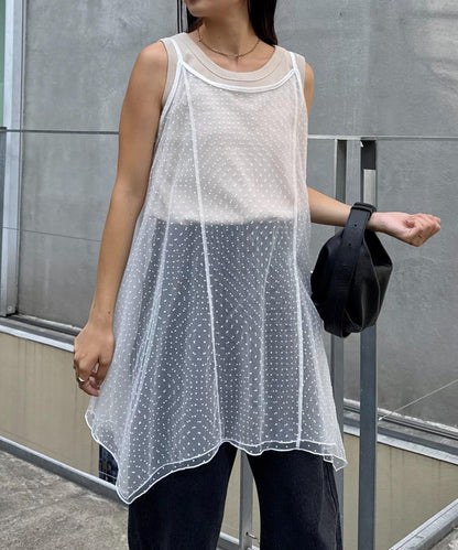 波點網紗吊帶背心連衣裙