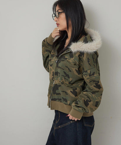 斜插口袋毛絨連帽衫