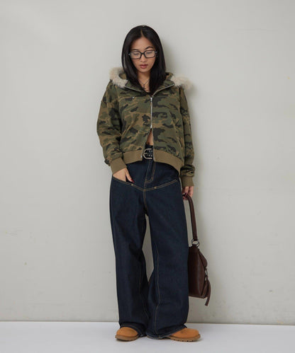 斜插口袋毛絨連帽衫