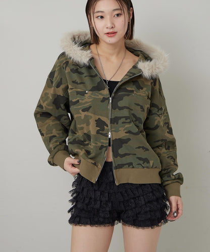 斜插口袋毛絨連帽衫