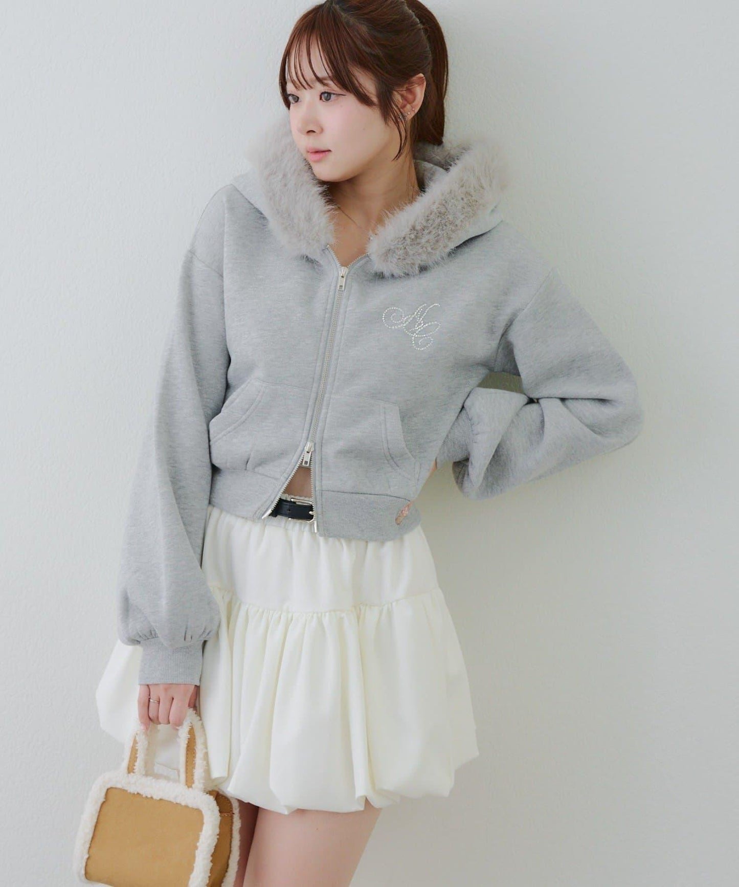 【SETUP對應單品】亮片Logo加絨毛絨連帽衛衣