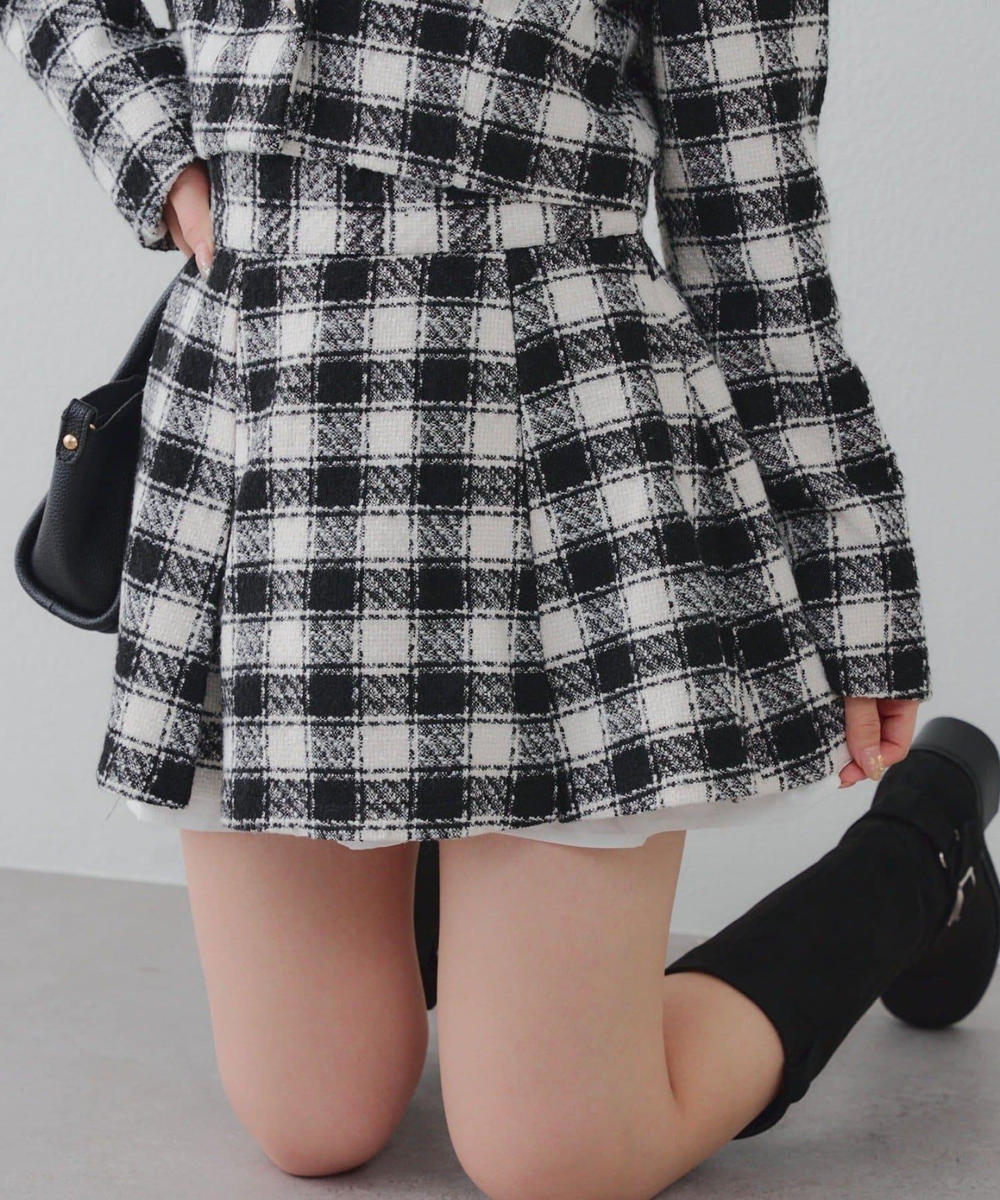 【套裝可搭配】粗花呢下襬微露迷你裙