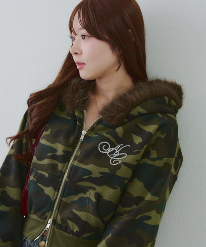 【SETUP對應單品】亮片Logo加絨毛絨連帽衛衣