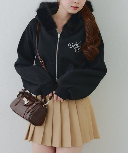 【SETUP對應單品】亮片Logo加絨毛絨連帽衛衣