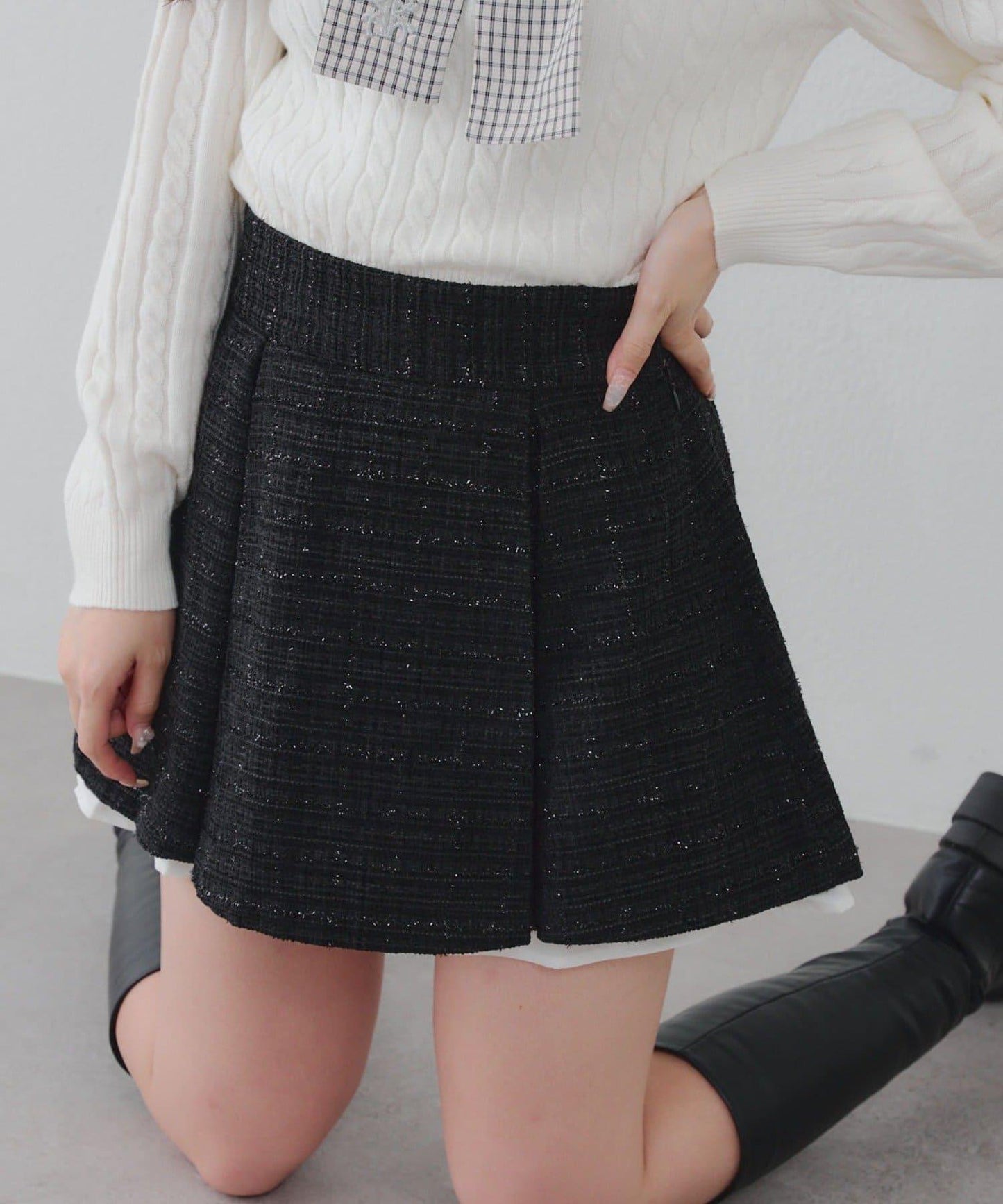 【套裝可搭配】粗花呢下襬微露迷你裙