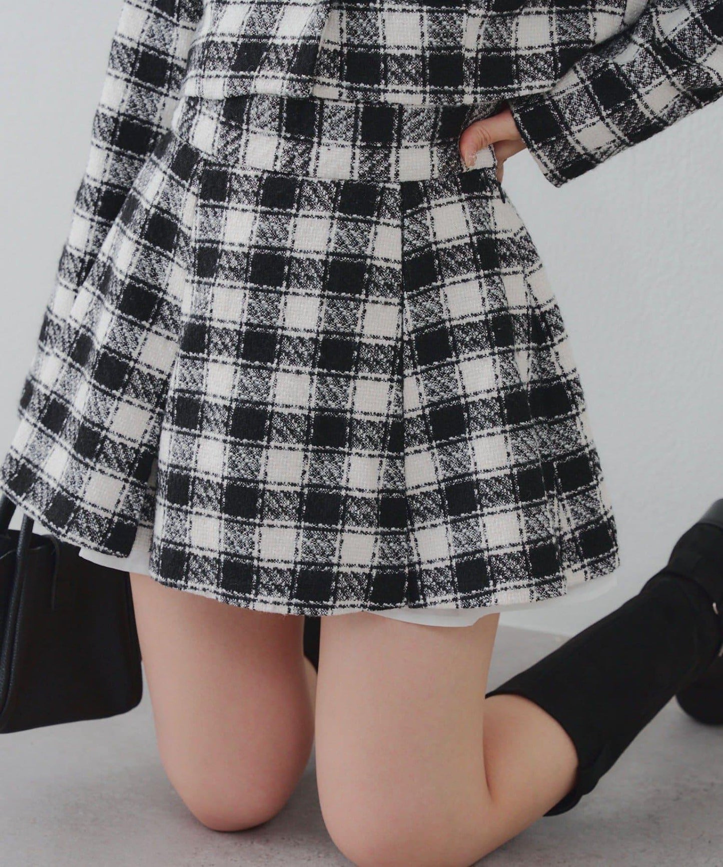 【套裝可搭配】粗花呢下襬微露迷你裙