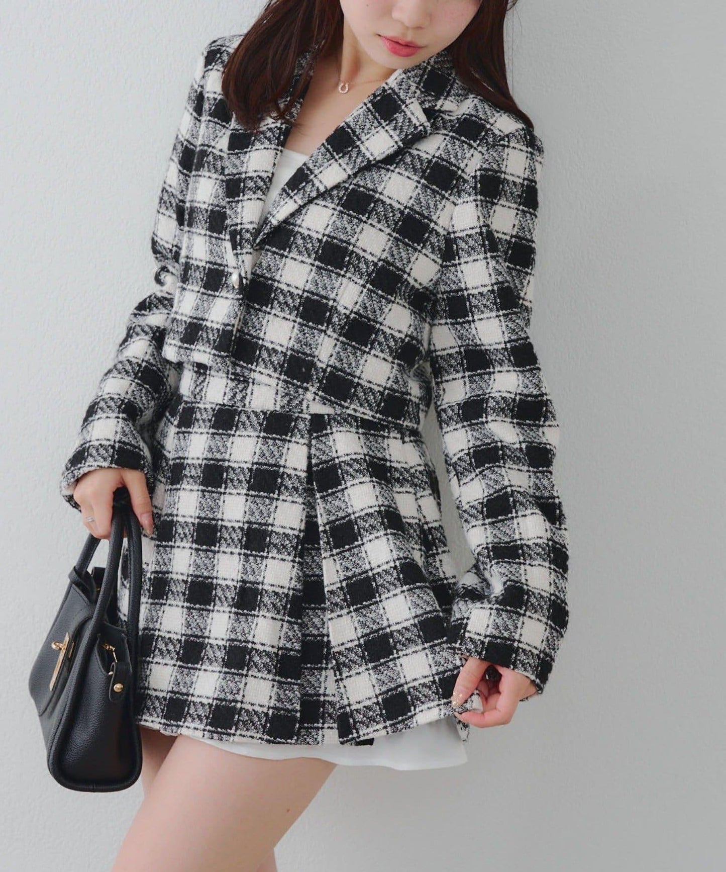 【套裝可搭配】粗花呢下襬微露迷你裙