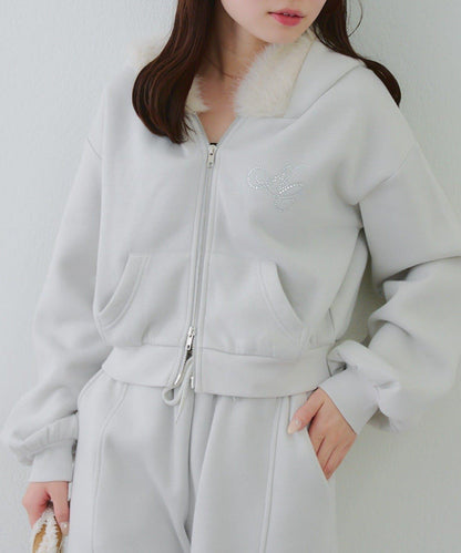 【SETUP對應單品】亮片Logo加絨毛絨連帽衛衣