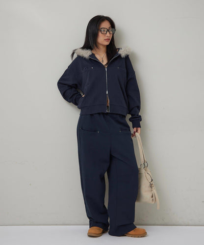 斜插口袋毛絨連帽衫