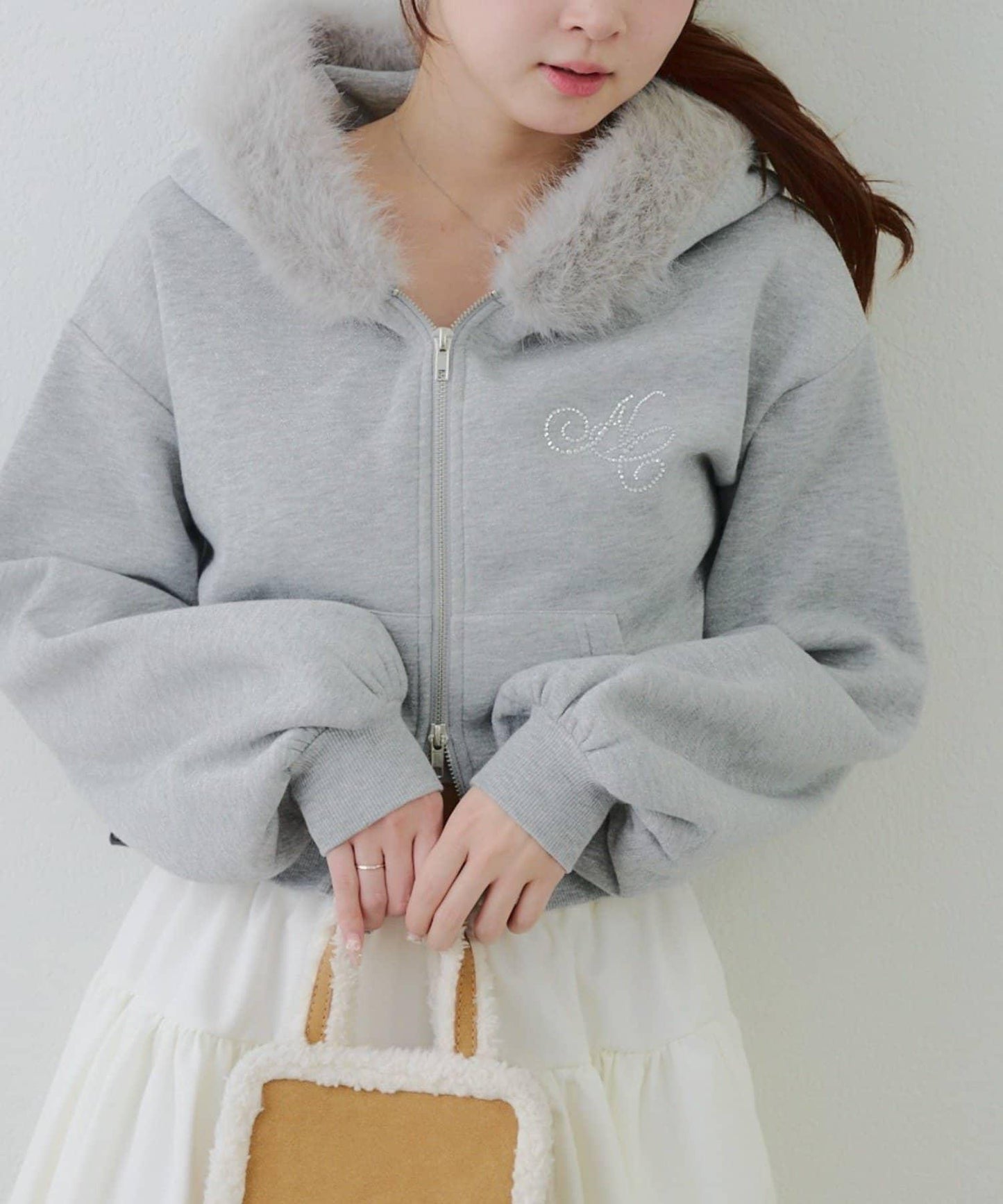 【SETUP對應單品】亮片Logo加絨毛絨連帽衛衣